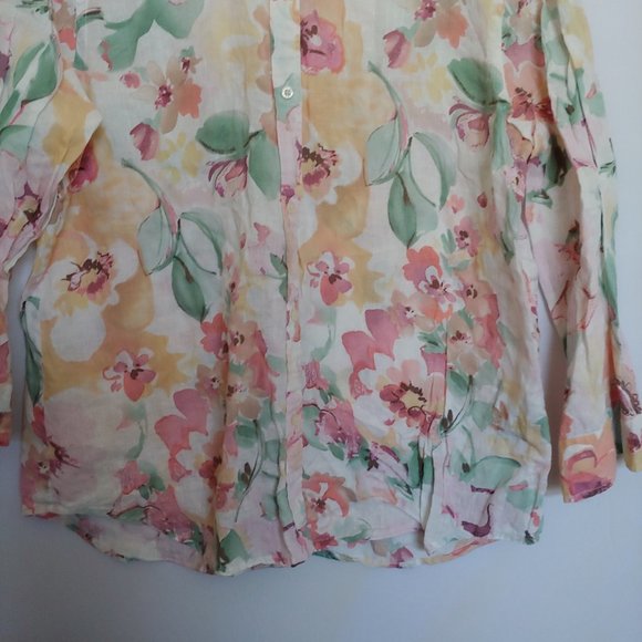 Ralph Lauren watercolor pastel floral button down 100% linen shirt size L - Picture 2 of 14
